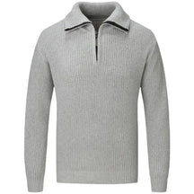 Men Fall Winter Sweater Lapel Loose Half Zipper Long Sleeves Mid Length Solid Color Retro Knitted Sweater 