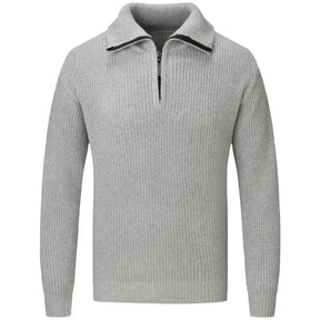 Men Fall Winter Sweater Lapel Loose Half Zipper Long Sleeves Mid Length Solid Color Retro Knitted Sweater 