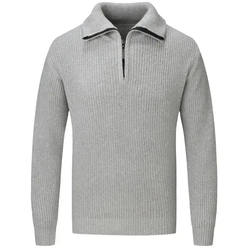 Men Fall Winter Sweater Lapel Loose Half Zipper Long Sleeves Mid Length Solid Color Retro Knitted Sweater 