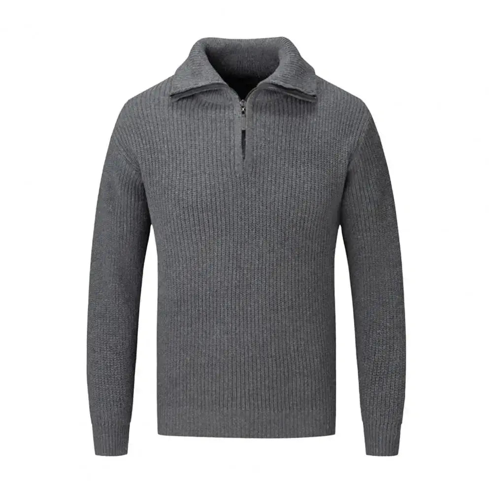 Men Fall Winter Sweater Lapel Loose Half Zipper Long Sleeves Mid Length Solid Color Retro Knitted Sweater 
