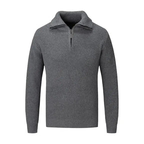 Men Fall Winter Sweater Lapel Loose Half Zipper Long Sleeves Mid Length Solid Color Retro Knitted Sweater 