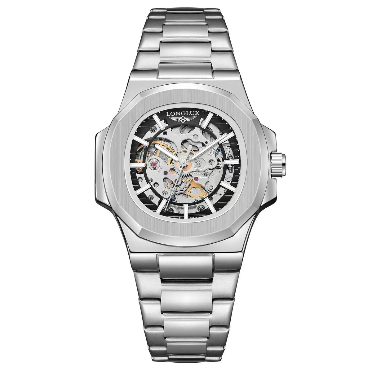 LONGLUX automatic man watch  luxury wholesale mechanical wristwatches stainless steel skeleton waterproof  mens watch men gift 