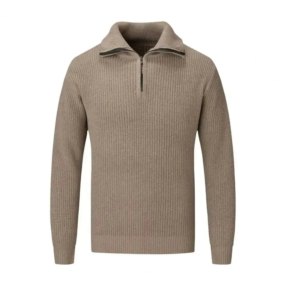 Men Fall Winter Sweater Lapel Loose Half Zipper Long Sleeves Mid Length Solid Color Retro Knitted Sweater 