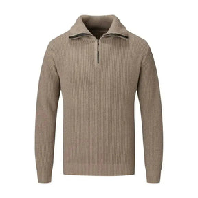 Men Fall Winter Sweater Lapel Loose Half Zipper Long Sleeves Mid Length Solid Color Retro Knitted Sweater 