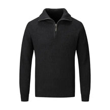 Men Fall Winter Sweater Lapel Loose Half Zipper Long Sleeves Mid Length Solid Color Retro Knitted Sweater 