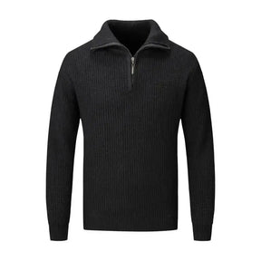 Men Fall Winter Sweater Lapel Loose Half Zipper Long Sleeves Mid Length Solid Color Retro Knitted Sweater 